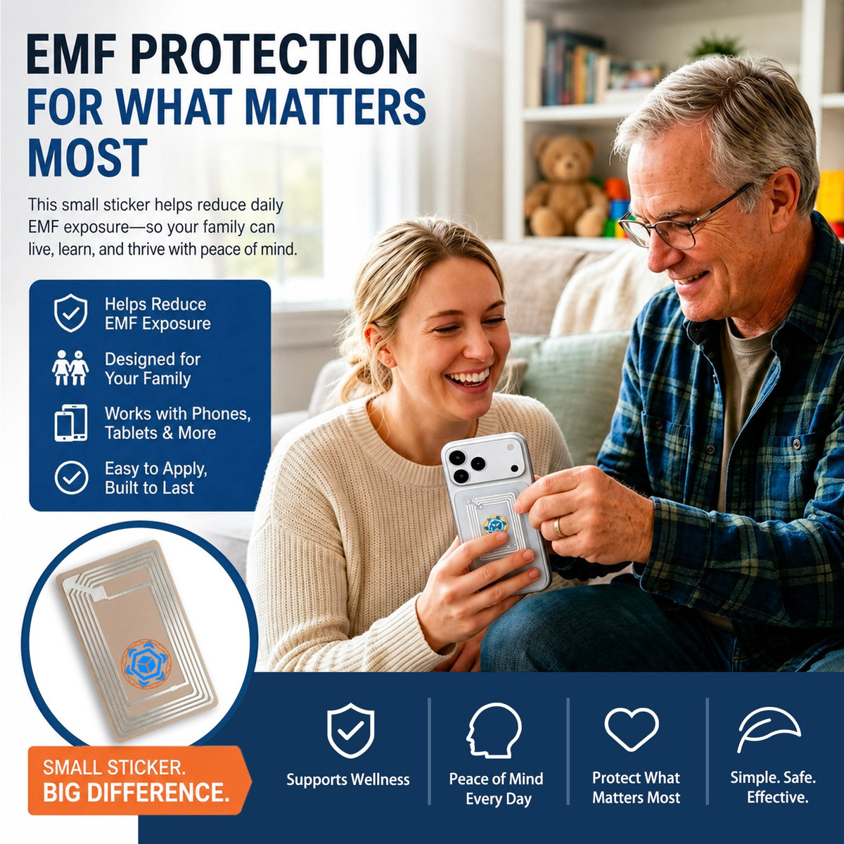 EMF Blocker for Cell Phone – Zero Signal Interference EMF Protection Sticker for iPhone, Samsung Galaxy & Laptops – 5G Wi-Fi Radiation Shielding Chip for Pregnant Women, Kids & Tech Users
