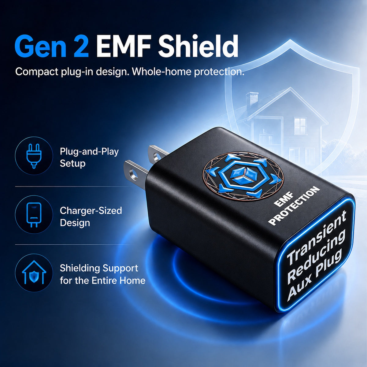 EMP & EMF Shield for Home (Gen 2) | Whole House Electromagnetic Pulse & Field Protection Device | 2000 Sq Ft Coverage | Compact & Sleek Design | Plug-in Installation for Inverter, Generator & Outlets