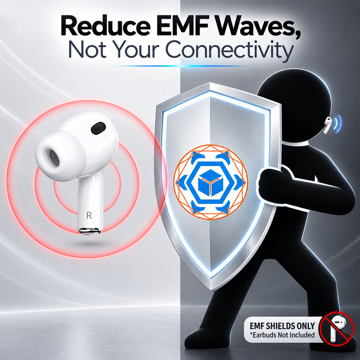 EMF Blocker for Headphones – Lab Tested EMF Shield Sticker for AirPods, Wireless Earbuds (5mm-8mm Size Fit) – Reduce Electromagnetic Wave from Cell Phone & Devices, Made in USA (White, 1 Pair) (White)