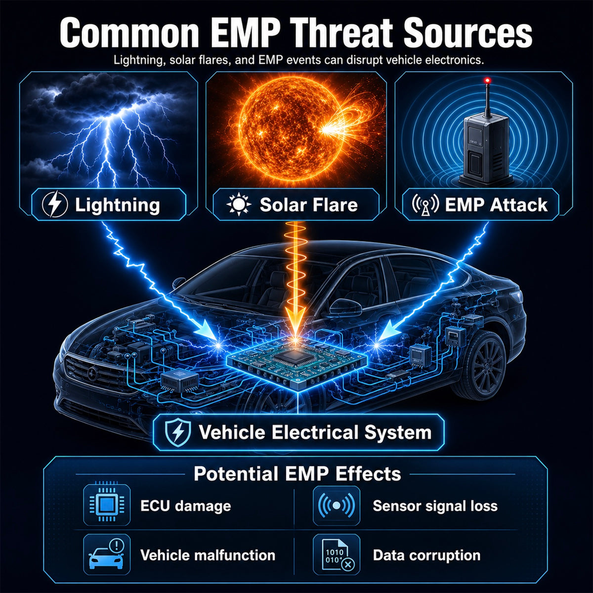 EMP Protection for Car – EMP Car Shield & Blocker Device, 12V-24V DC Vehicles Surge Protector for Truck/SUV/car, Lightning & Solar Activity Defense for Vehicle Electronics，Electronic Pulse Blocker
