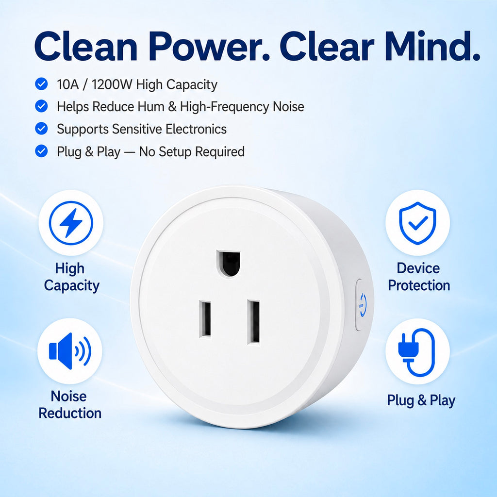 Ground Loop Hum Eliminator & Dirty Electricity Filter– Reduce EMI/RFI Noise, for Audio/Speaker/Home Appliance, High-Capacity 1200W Plug- 10A  AC EMI Filter