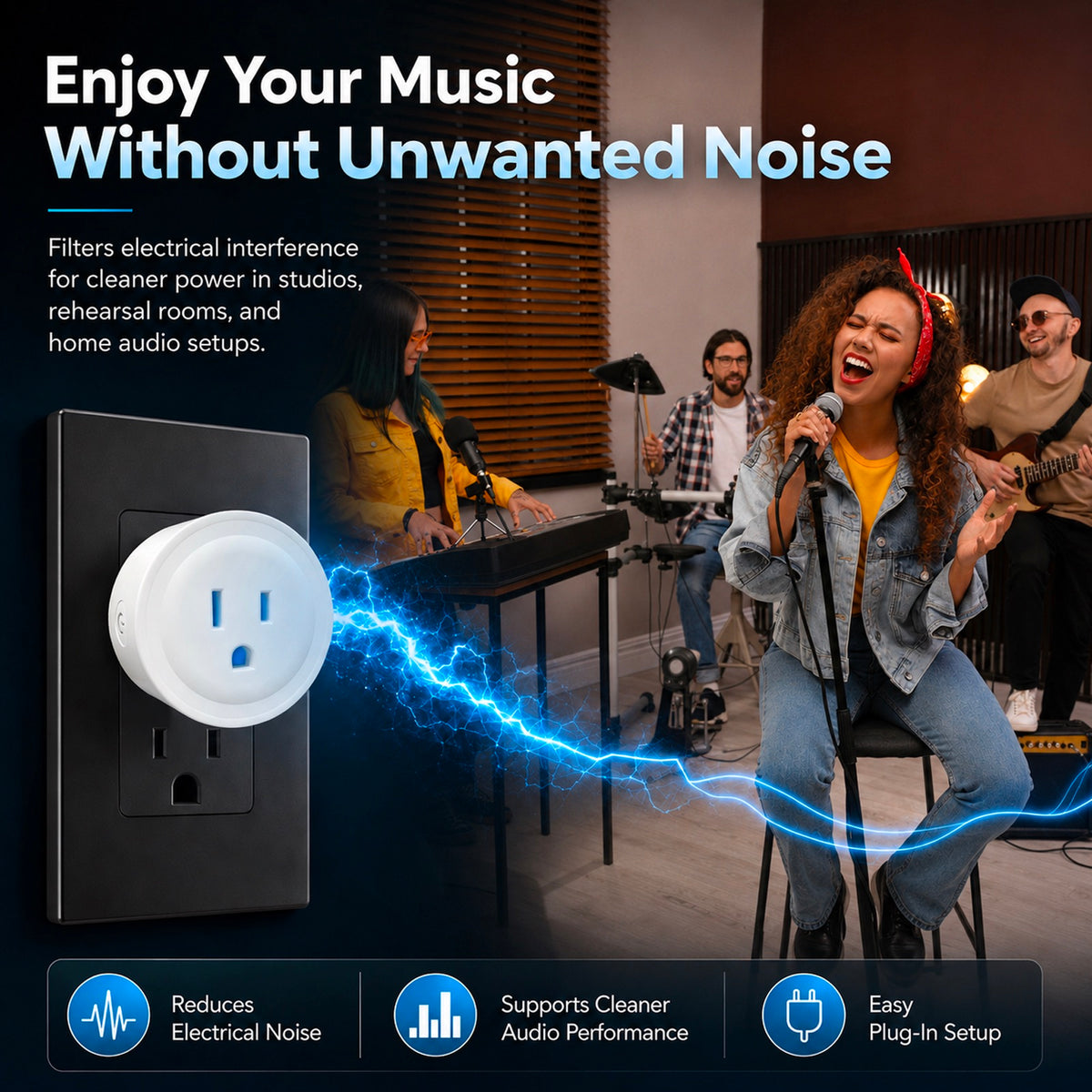 Ground Loop Hum Eliminator & Dirty Electricity Filter– Reduce EMI/RFI Noise, for Audio/Speaker/Home Appliance, High-Capacity 1200W Plug- 10A  AC EMI Filter